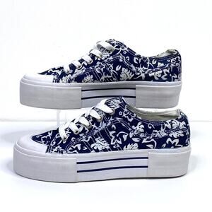 SOHO Hawaiian Print Platform Sneakers Women 7 Blue White Tropical Floral Summer
